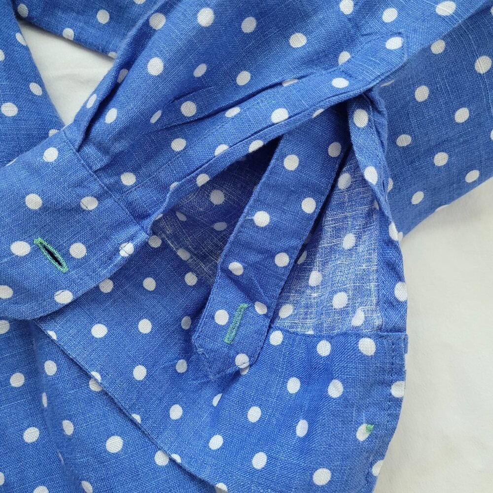 Talbots Polka Dot Shirt Button Up 100% Linen Medium Preppy Coastal Chic Classic - Picture 6 of 11